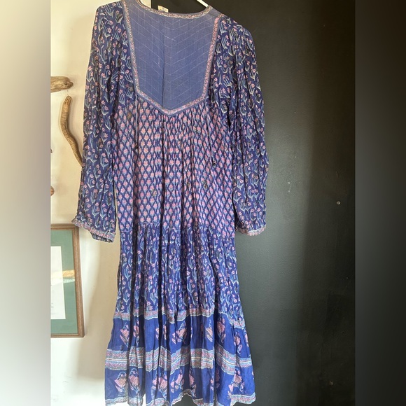 Vintage 70s Indian Cotton Gauze Blockprint Floral Boho Dress Size M - Picture 4 of 16